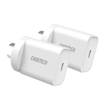 CHOETECH MIX00109 USB-C PD 20W AC Charger Adapter 2-Pack White.