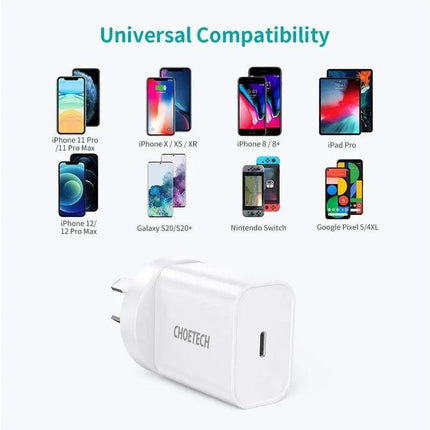 CHOETECH MIX00109 USB-C PD 20W AC Charger Adapter 2-Pack White.