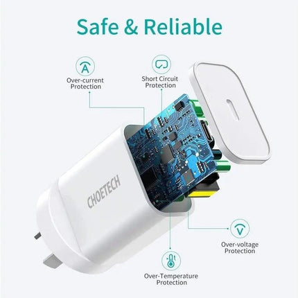 CHOETECH MIX00109 USB-C PD 20W AC Charger Adapter 2-Pack White.