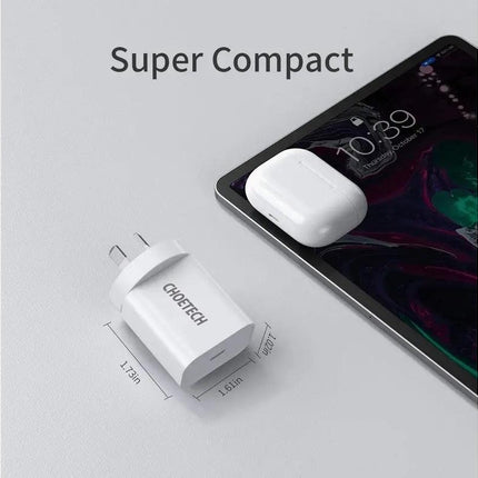 CHOETECH MIX00109 USB-C PD 20W AC Charger Adapter 2-Pack White.