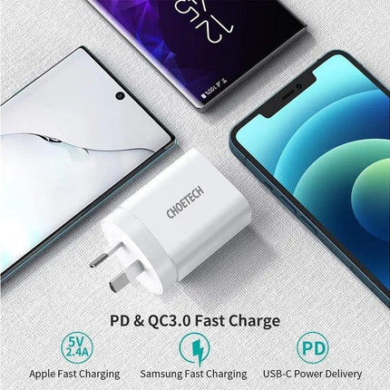 CHOETECH MIX00109 USB-C PD 20W AC Charger Adapter 2-Pack White.