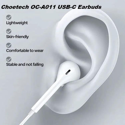 Choetech OC-A011 USB-C In-Ear Headphones 1.2m - White.