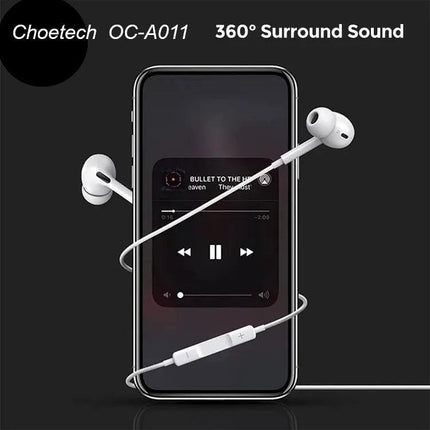 Choetech OC-A011 USB-C In-Ear Headphones 1.2m - White.