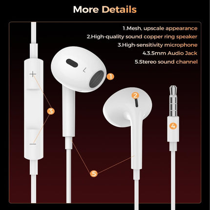 Choetech OC-A016 3.5mm lateral in ear Stereo sound Wired Headphones White.