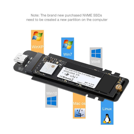 CHOETECH PC-HDE02 M.2 to USB SSD Reader (Enclosure only) Supports M-Key (PCI-E NVMe-based).