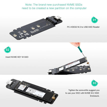 CHOETECH PC-HDE02 M.2 to USB SSD Reader (Enclosure only) Supports M-Key (PCI-E NVMe-based).