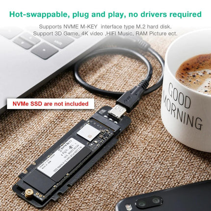 CHOETECH PC-HDE02 M.2 to USB SSD Reader (Enclosure only) Supports M-Key (PCI-E NVMe-based).