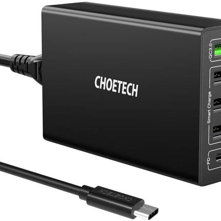 CHOETECH Q34U2Q 5-Port 60W PD Charger with 30W Power Delivery and 18W Quick Charge 3.0.