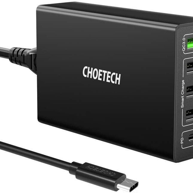 CHOETECH Q34U2Q 5-Port 60W PD Charger with 30W Power Delivery and 18W Quick Charge 3.0.