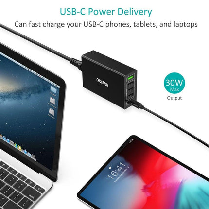 CHOETECH Q34U2Q 5-Port 60W PD Charger with 30W Power Delivery and 18W Quick Charge 3.0.