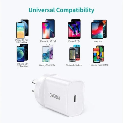 CHOETECH Q5004CL PD20W USB-C iPhone Fast Charger with MFi Certified USB-C Cable.