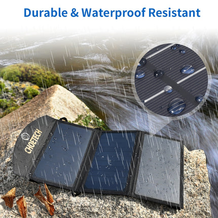 CHOETECH SC001 19W Portable Solar Panel Charger SunPower Panels Dual USB Charger for Camping/RV/Outdoors.