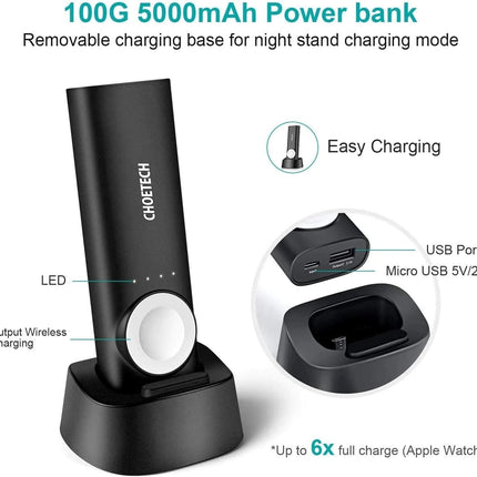 CHOETECH T315 2-in-1 Portable Wireless iWatch Quick Charger 5000mAh Power Bank.