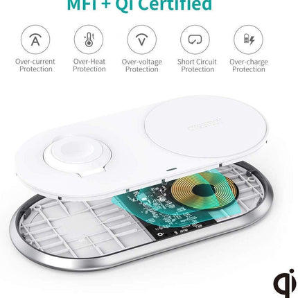 CHOETECH T317 2-in-1 Dual Wireless Charger Pad (MFI Certified).