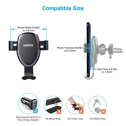 CHOETECH T536-S Fast Wireless Charging Car Mount Phone Holder.