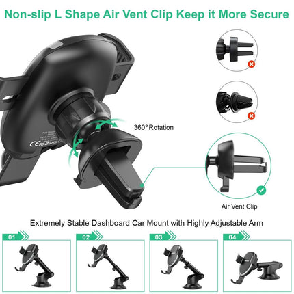 CHOETECH T536-S Fast Wireless Charging Car Mount Phone Holder.