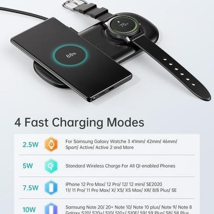 Choetech T570-S 2-in-1 Wireless Charger, 10W Max Wireless Charging Pad with Adapter for Galaxy Watch.