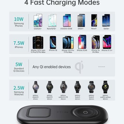 Choetech T570-S 2-in-1 Wireless Charger, 10W Max Wireless Charging Pad with Adapter for Galaxy Watch.