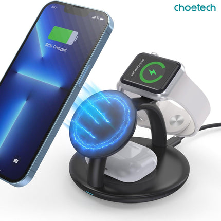 CHOETECH T587-F 3-in-1 Magnetic Wireless Charger Station for iPhone 12/13/14/AirPods Pro/iWatch.