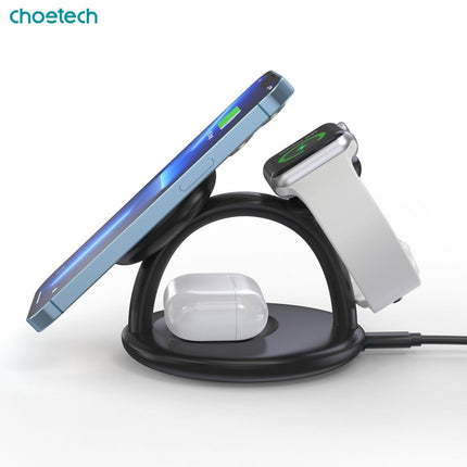CHOETECH T587-F 3-in-1 Magnetic Wireless Charger Station for iPhone 12/13/14/AirPods Pro/iWatch.
