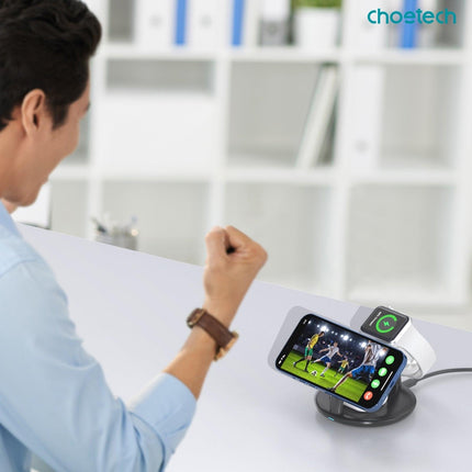 CHOETECH T587-F 3-in-1 Magnetic Wireless Charger Station for iPhone 12/13/14/AirPods Pro/iWatch.