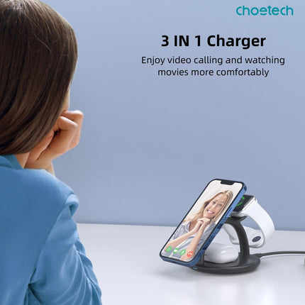 CHOETECH T587-F 3-in-1 Magnetic Wireless Charger Station for iPhone 12/13/14/AirPods Pro/iWatch.
