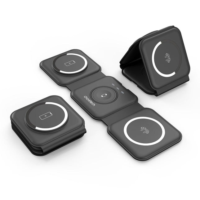 CHOETECH T588-F-BK 3-in-1 Foldable Fast Wireless Charger for Phone/Watch/Earphone.