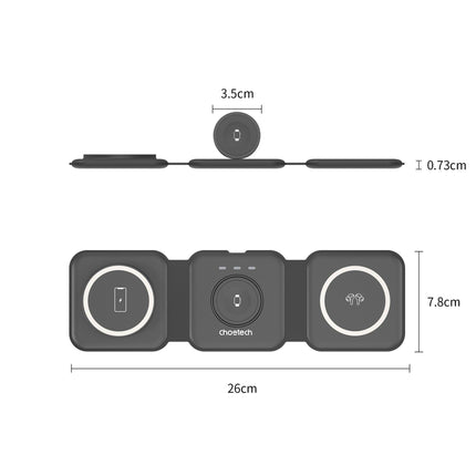 CHOETECH T588-F-BK 3-in-1 Foldable Fast Wireless Charger for Phone/Watch/Earphone.