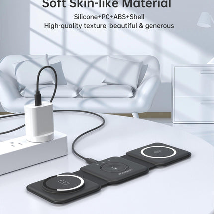 CHOETECH T588-F-BK 3-in-1 Foldable Fast Wireless Charger for Phone/Watch/Earphone.