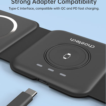CHOETECH T588-F-BK 3-in-1 Foldable Fast Wireless Charger for Phone/Watch/Earphone.