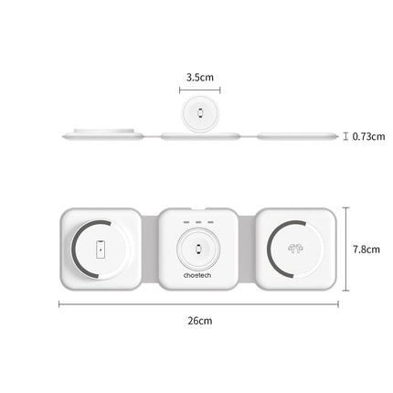 CHOETECH T588-F-WH 3-in-1 Foldable Fast Wireless Charger for Phone/Watch/Earphone.