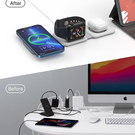 CHOETECH T588-F-WH 3-in-1 Foldable Fast Wireless Charger for Phone/Watch/Earphone.