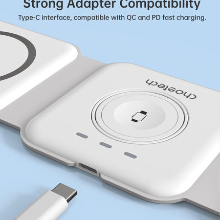 CHOETECH T588-F-WH 3-in-1 Foldable Fast Wireless Charger for Phone/Watch/Earphone.