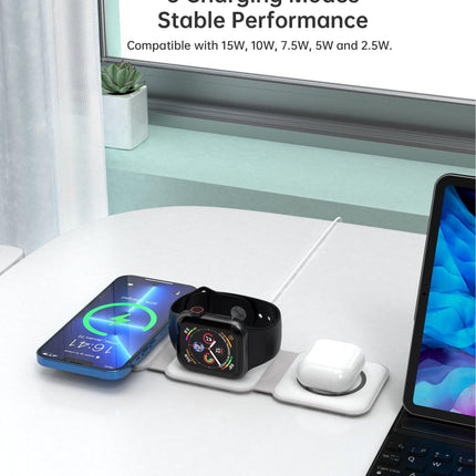 CHOETECH T588-F-WH 3-in-1 Foldable Fast Wireless Charger for Phone/Watch/Earphone.