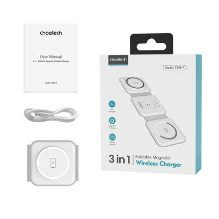 CHOETECH T588-F-WH 3-in-1 Foldable Fast Wireless Charger for Phone/Watch/Earphone.