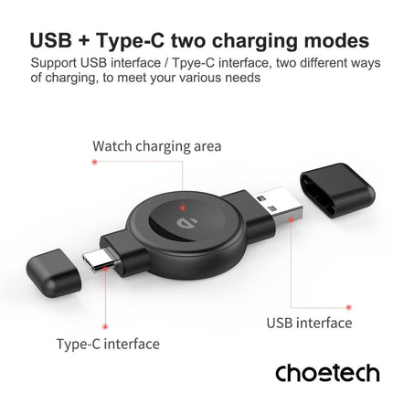 CHOETECH T606-F USB-A +USB-C Magnetic Charger for Samsung & Apple Watch.