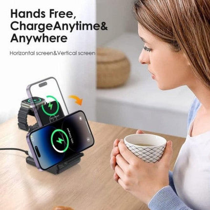 CHOETECH T608-F-BK 15W 4-in-1 Wireless Charger Stand for iWatch and Samsung Watch (Black).