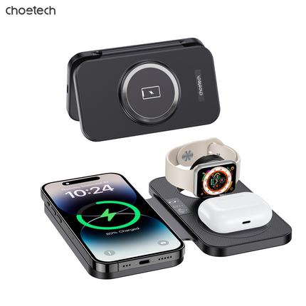 CHOETECH T616-F-BK 3in1 Magnetic Foldable Wireless Charger Black.