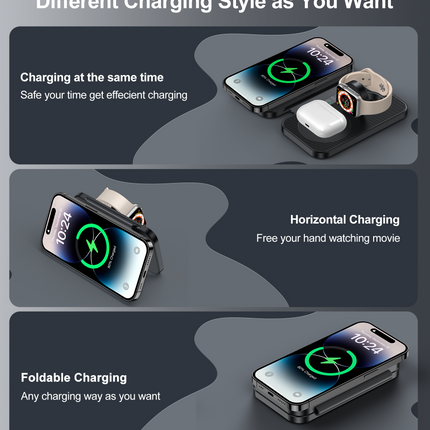 CHOETECH T616-F-BK 3in1 Magnetic Foldable Wireless Charger Black.