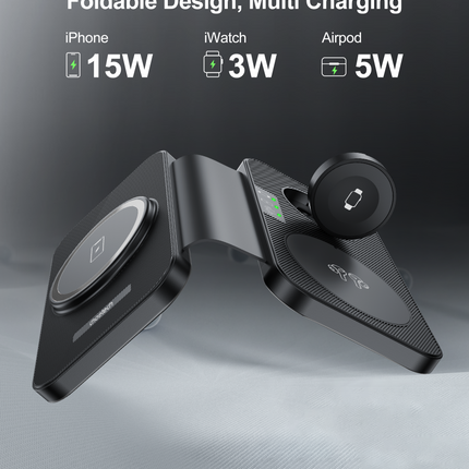 CHOETECH T616-F-BK 3in1 Magnetic Foldable Wireless Charger Black.
