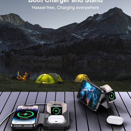 CHOETECH T616-F-BK 3in1 Magnetic Foldable Wireless Charger Black.