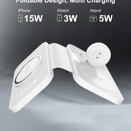 CHOETECH T616-F-WH 3in1 Magnetic Foldable Wireless Charger White.