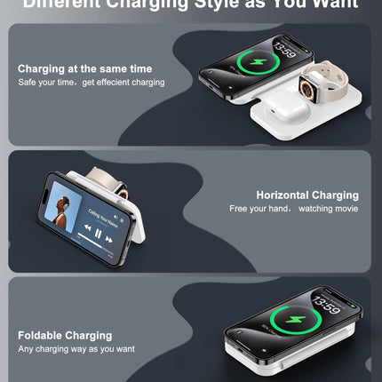 CHOETECH T616-F-WH 3in1 Magnetic Foldable Wireless Charger White.