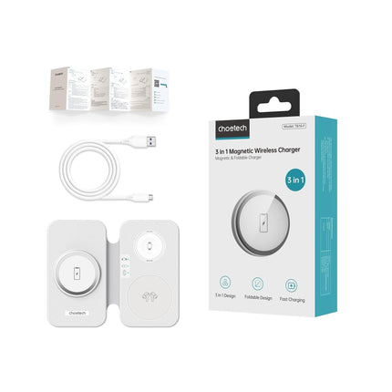 CHOETECH T616-F-WH 3in1 Magnetic Foldable Wireless Charger White.