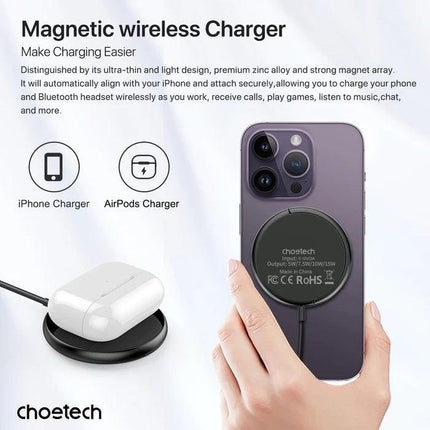 CHOETECH T697-F 15W/7.5W/5W magnetic charger for iPhone, Air Pods and more 1.5M Black.