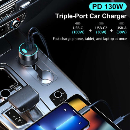 CHOETECH TC0011 130W 3 Ports (Dual USB-C Port PD3.0 + USB-A Port) Fast Car Charger.