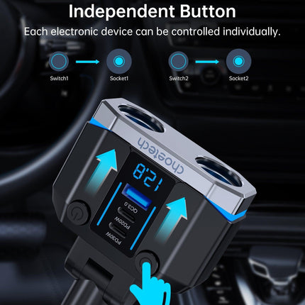 CHOETECH TC0020 45W 2 Sockets + 2x USB-C + 1x USB-A Cigarette Lighter Splitter.
