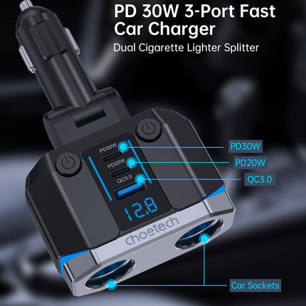 CHOETECH TC0020 45W 2 Sockets + 2x USB-C + 1x USB-A Cigarette Lighter Splitter.