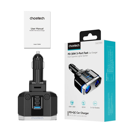 CHOETECH TC0020 45W 2 Sockets + 2x USB-C + 1x USB-A Cigarette Lighter Splitter.