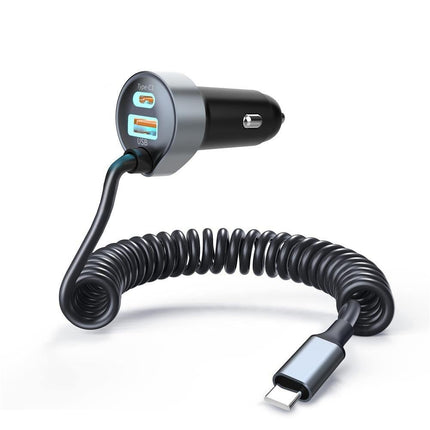 CHOETECH TC0030 65W 3-Port Fast Car Charger with 3.3ft Type-C Stretchable Cable.